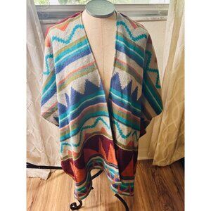 Womens Serapa Southwestern Poncho Blanket Wrap Cape Coat  Boho Hippie Festival